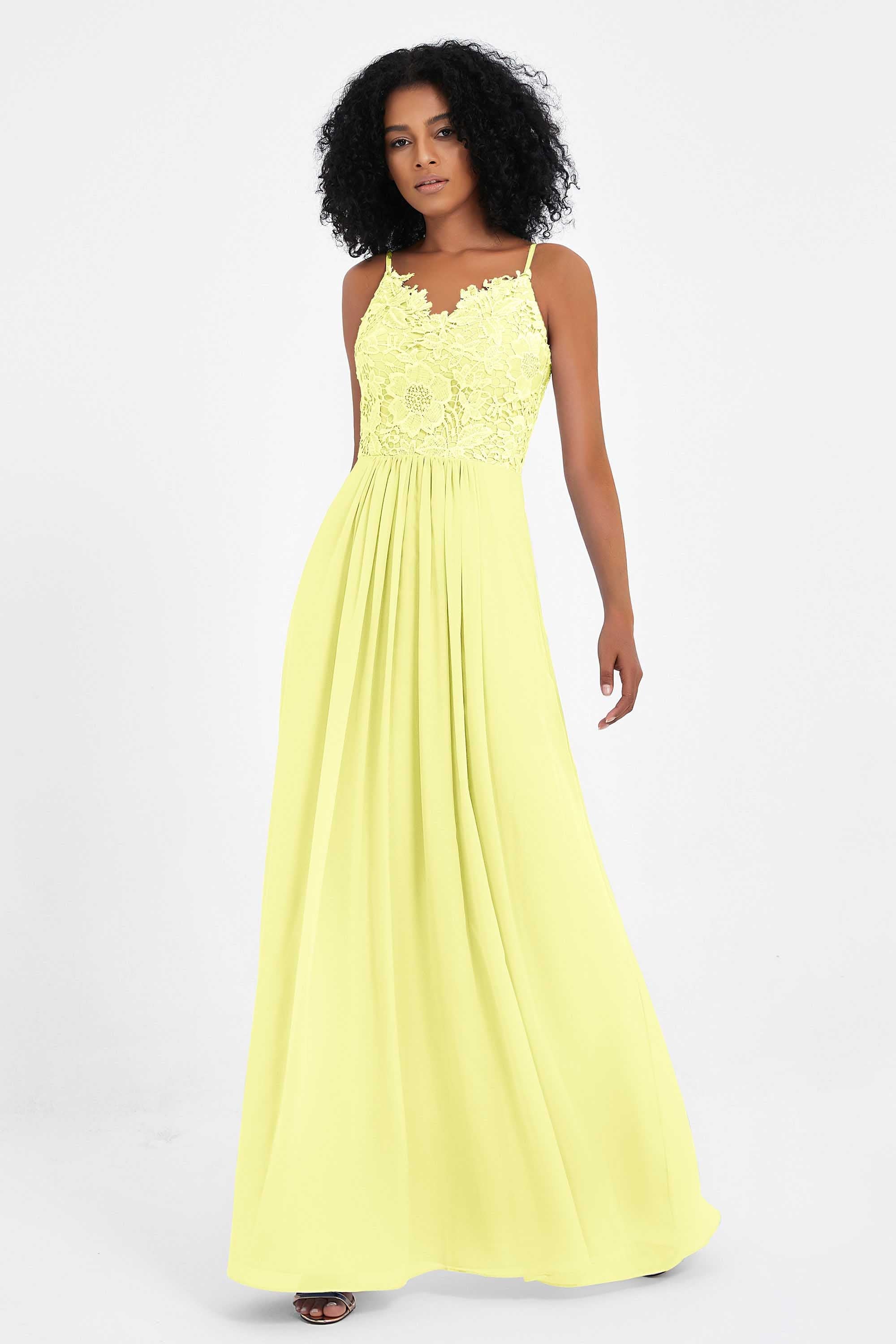 Spaghetti Straps Chiffon Lace Bridesmaid Dress Ruched Long Formal Evening Dresses Gowns