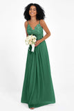 Spaghetti Straps Chiffon Lace Bridesmaid Dress Ruched Long Formal Evening Dresses Gowns