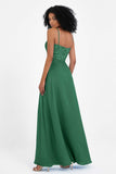 Spaghetti Straps Chiffon Lace Bridesmaid Dress Ruched Long Formal Evening Dresses Gowns