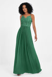 Spaghetti Straps Chiffon Lace Bridesmaid Dress Ruched Long Formal Evening Dresses Gowns