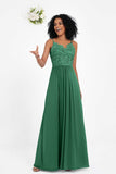 Spaghetti Straps Chiffon Lace Bridesmaid Dress Ruched Long Formal Evening Dresses Gowns