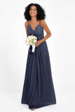 Spaghetti Straps Chiffon Lace Bridesmaid Dress Ruched Long Formal Evening Dresses Gowns