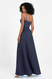 Spaghetti Straps Chiffon Lace Bridesmaid Dress Ruched Long Formal Evening Dresses Gowns