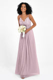 Spaghetti Straps Chiffon Lace Bridesmaid Dress Ruched Long Formal Evening Dresses Gowns