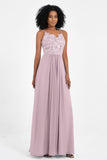 Spaghetti Straps Chiffon Lace Bridesmaid Dress Ruched Long Formal Evening Dresses Gowns