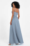Spaghetti Straps Chiffon Lace Bridesmaid Dress Ruched Long Formal Evening Dresses Gowns