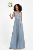 Spaghetti Straps Chiffon Lace Bridesmaid Dress Ruched Long Formal Evening Dresses Gowns
