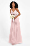 Spaghetti Straps Chiffon Lace Bridesmaid Dress Ruched Long Formal Evening Dresses Gowns