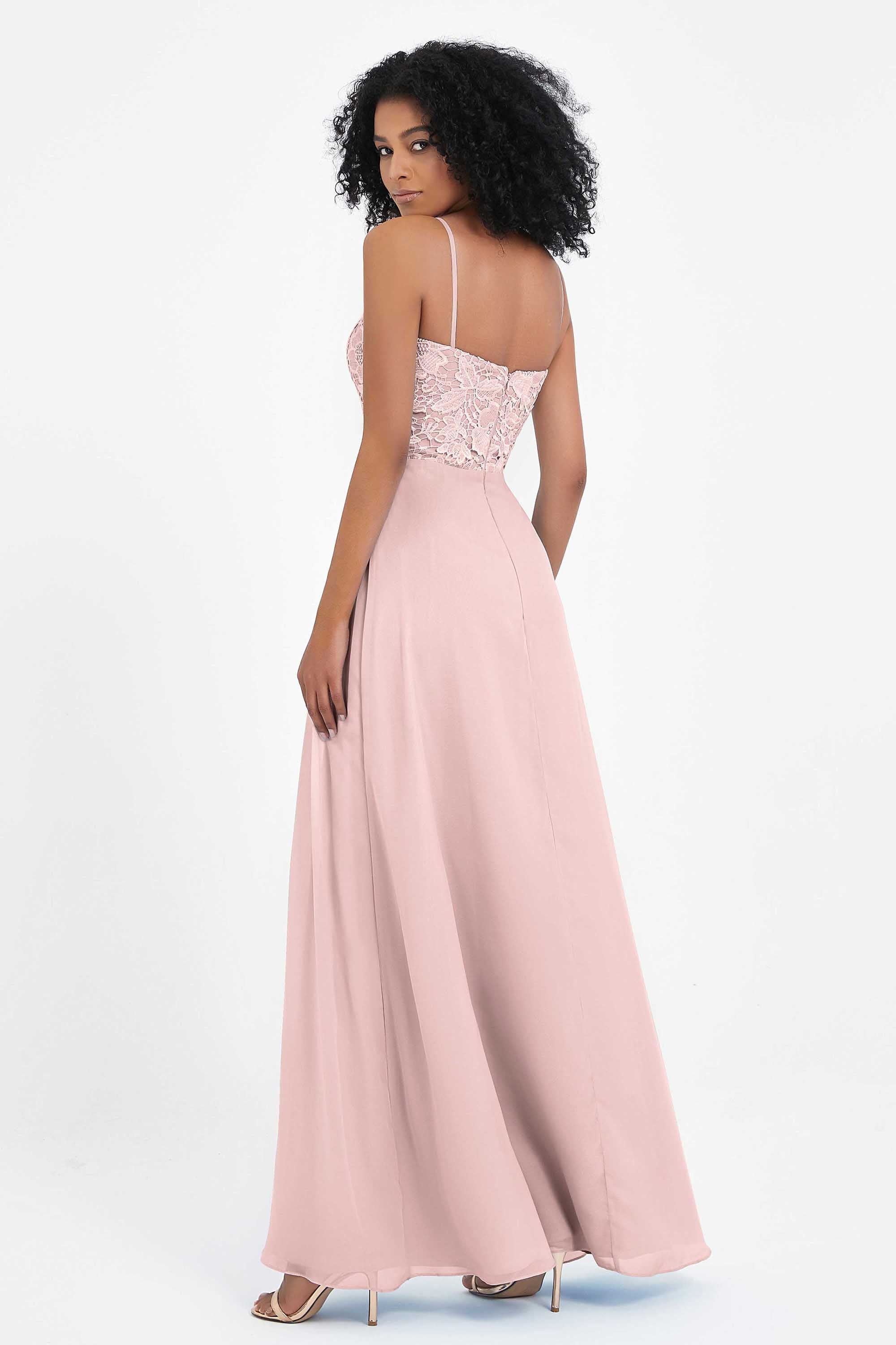 Spaghetti Straps Chiffon Lace Bridesmaid Dress Ruched Long Formal Evening Dresses Gowns