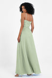 Spaghetti Straps Chiffon Lace Bridesmaid Dress Ruched Long Formal Evening Dresses Gowns