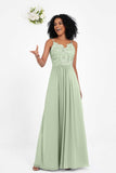 Spaghetti Straps Chiffon Lace Bridesmaid Dress Ruched Long Formal Evening Dresses Gowns
