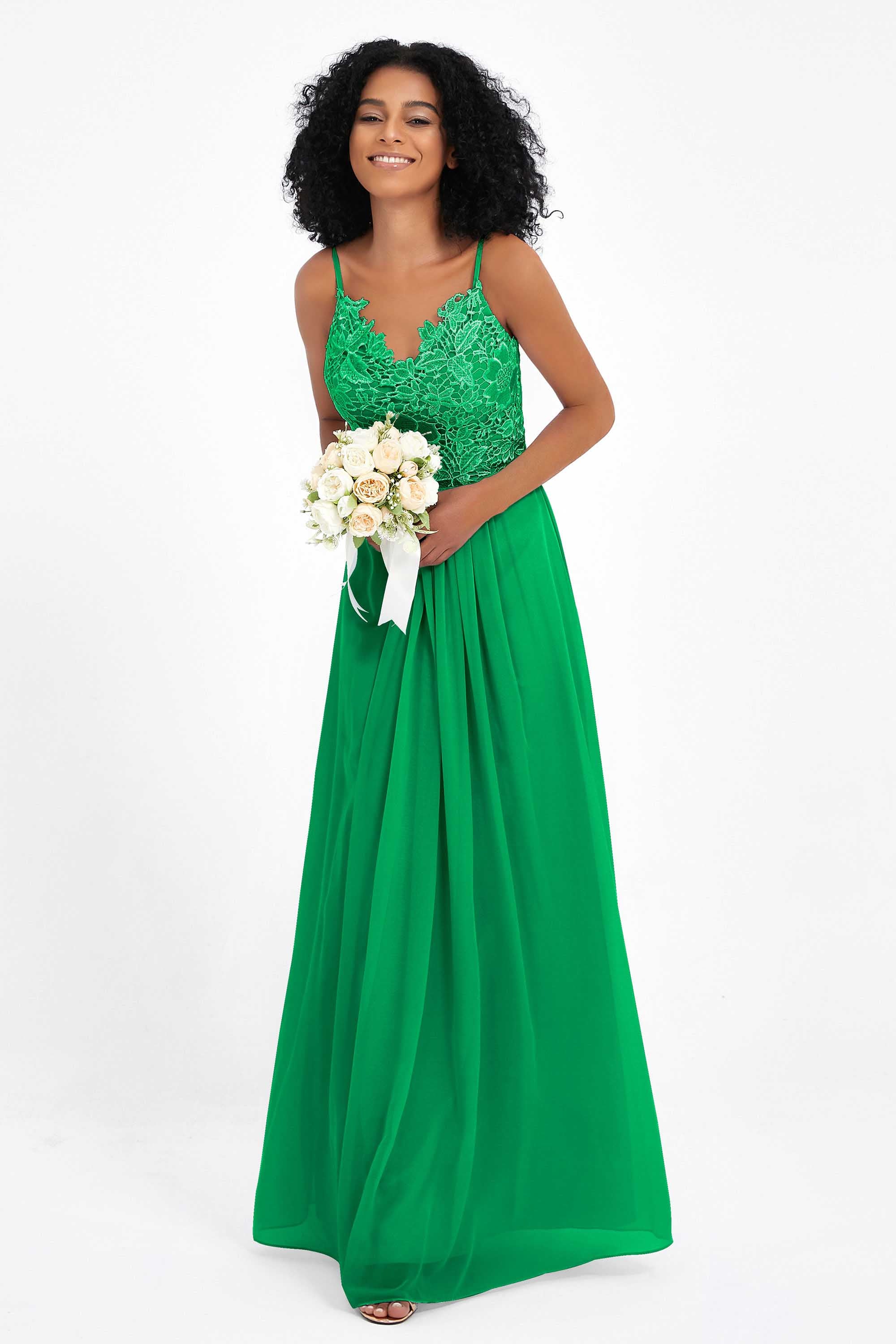 Spaghetti Straps Chiffon Lace Bridesmaid Dress Ruched Long Formal Evening Dresses Gowns