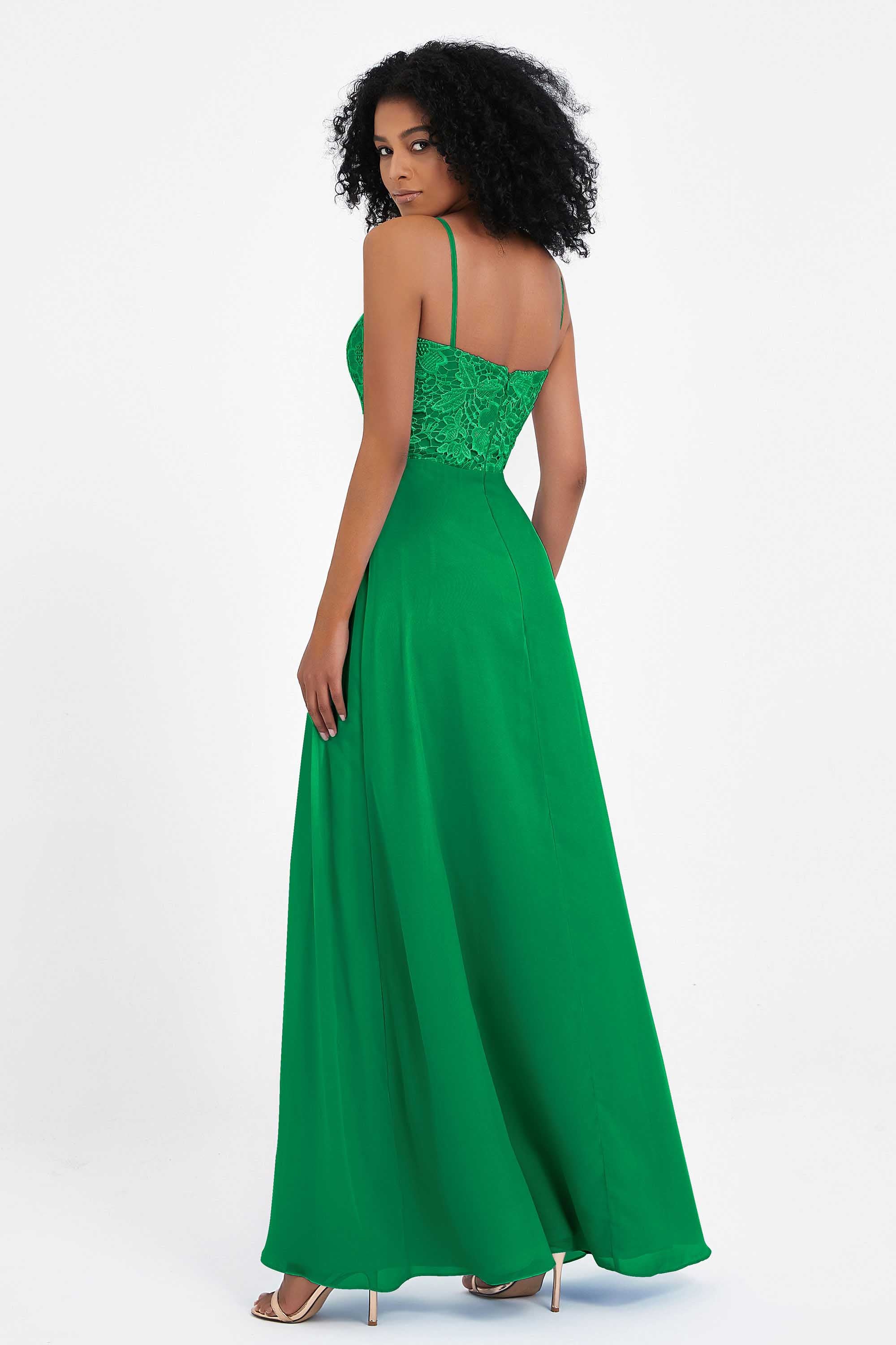 Spaghetti Straps Chiffon Lace Bridesmaid Dress Ruched Long Formal Evening Dresses Gowns