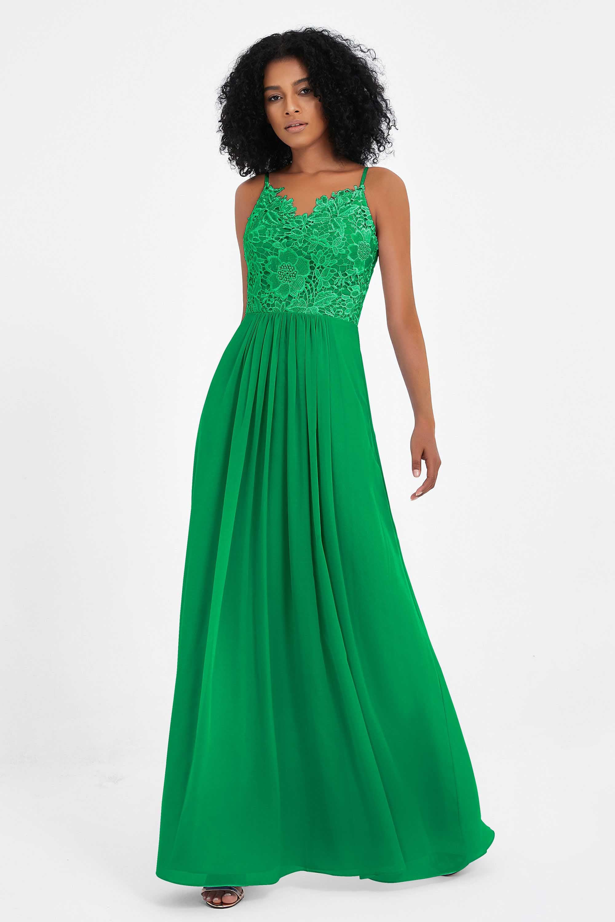 Spaghetti Straps Chiffon Lace Bridesmaid Dress Ruched Long Formal Evening Dresses Gowns