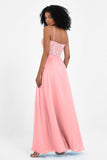 Spaghetti Straps Chiffon Lace Bridesmaid Dress Ruched Long Formal Evening Dresses Gowns