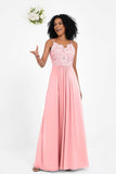 Spaghetti Straps Chiffon Lace Bridesmaid Dress Ruched Long Formal Evening Dresses Gowns
