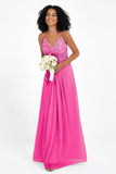 Spaghetti Straps Chiffon Lace Bridesmaid Dress Ruched Long Formal Evening Dresses Gowns