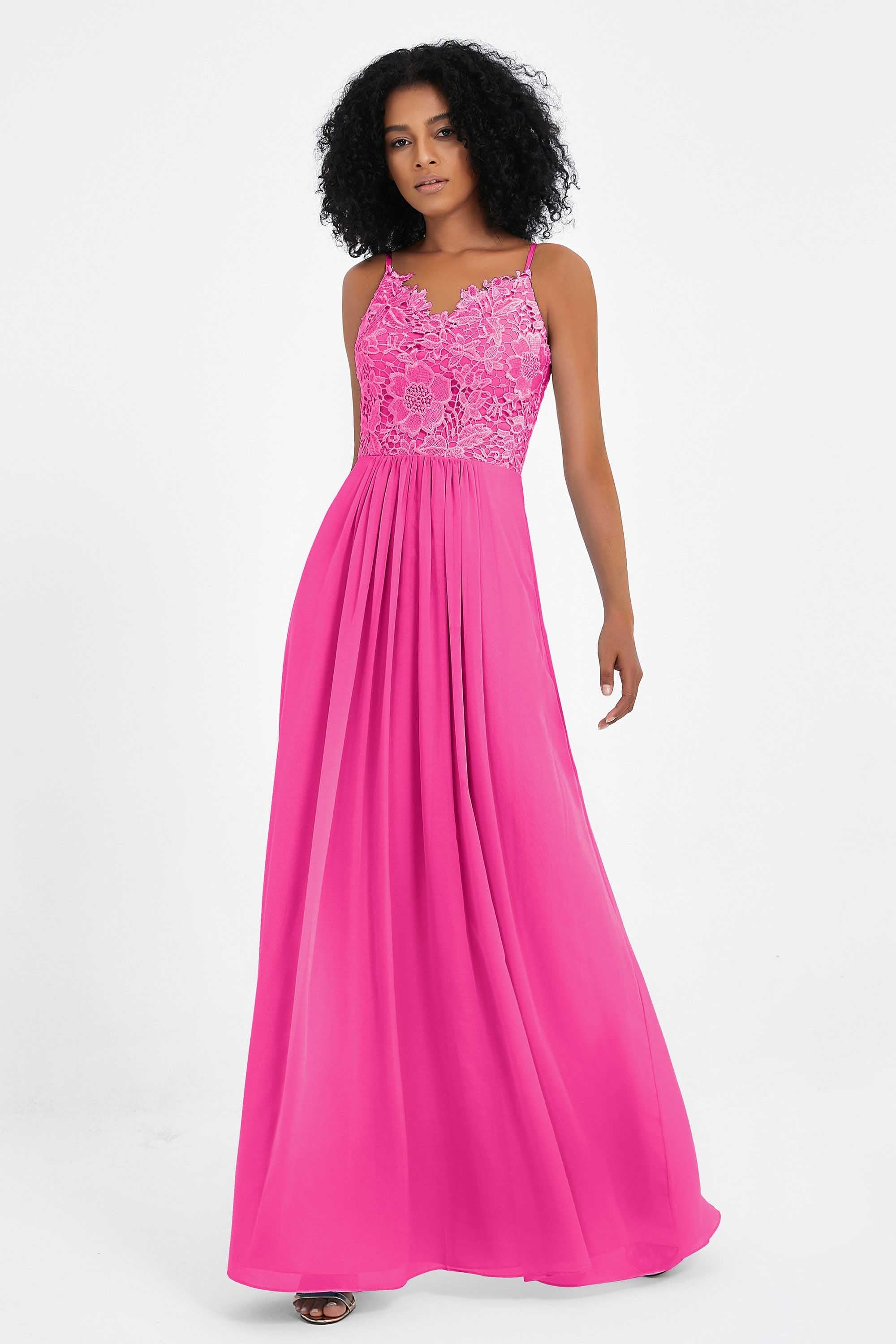 Spaghetti Straps Chiffon Lace Bridesmaid Dress Ruched Long Formal Evening Dresses Gowns