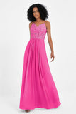 Spaghetti Straps Chiffon Lace Bridesmaid Dress Ruched Long Formal Evening Dresses Gowns