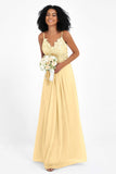 Spaghetti Straps Chiffon Lace Bridesmaid Dress Ruched Long Formal Evening Dresses Gowns