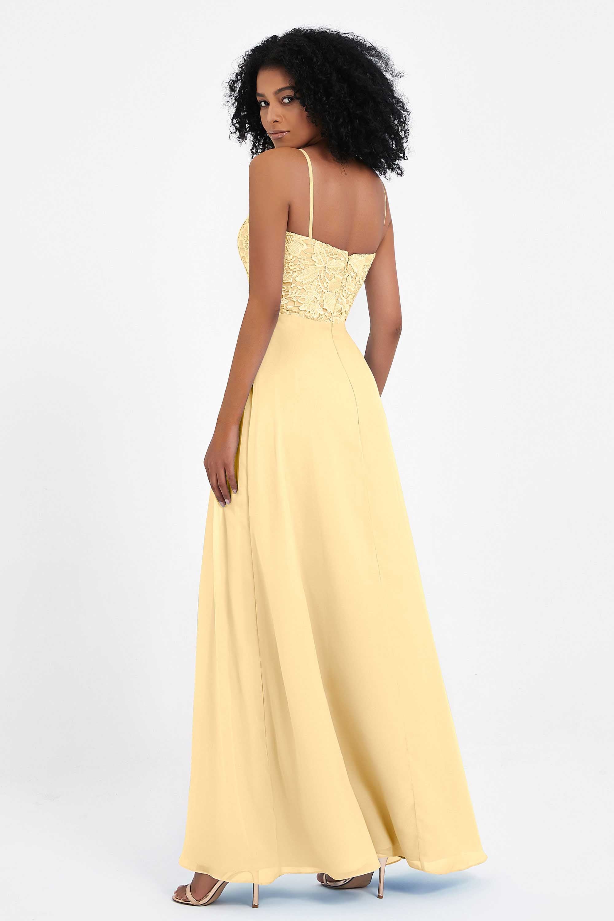 Spaghetti Straps Chiffon Lace Bridesmaid Dress Ruched Long Formal Evening Dresses Gowns
