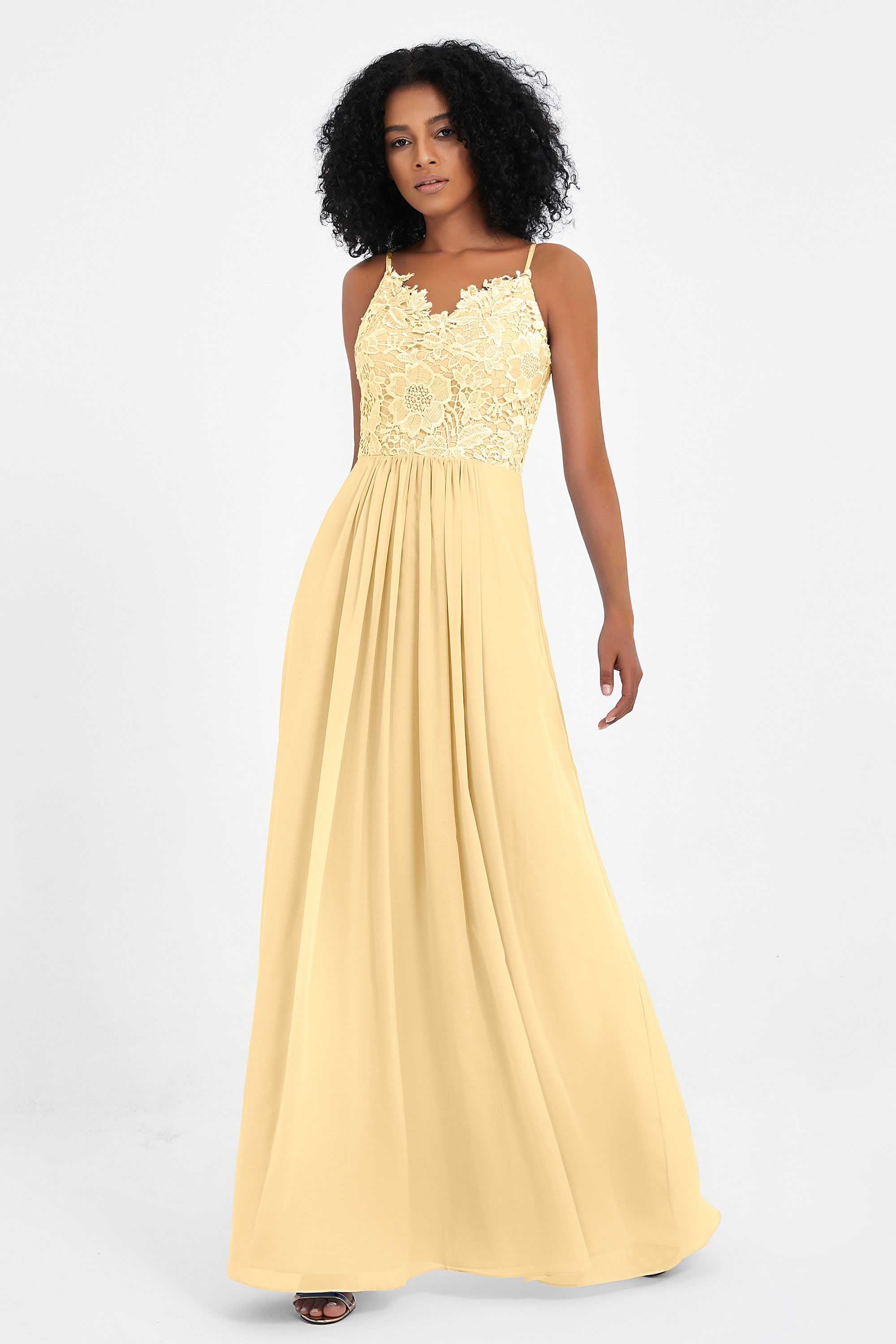Spaghetti Straps Chiffon Lace Bridesmaid Dress Ruched Long Formal Evening Dresses Gowns