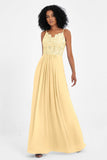 Spaghetti Straps Chiffon Lace Bridesmaid Dress Ruched Long Formal Evening Dresses Gowns