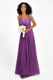 Spaghetti Straps Chiffon Lace Bridesmaid Dress Ruched Long Formal Evening Dresses Gowns