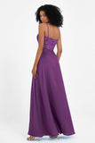 Spaghetti Straps Chiffon Lace Bridesmaid Dress Ruched Long Formal Evening Dresses Gowns