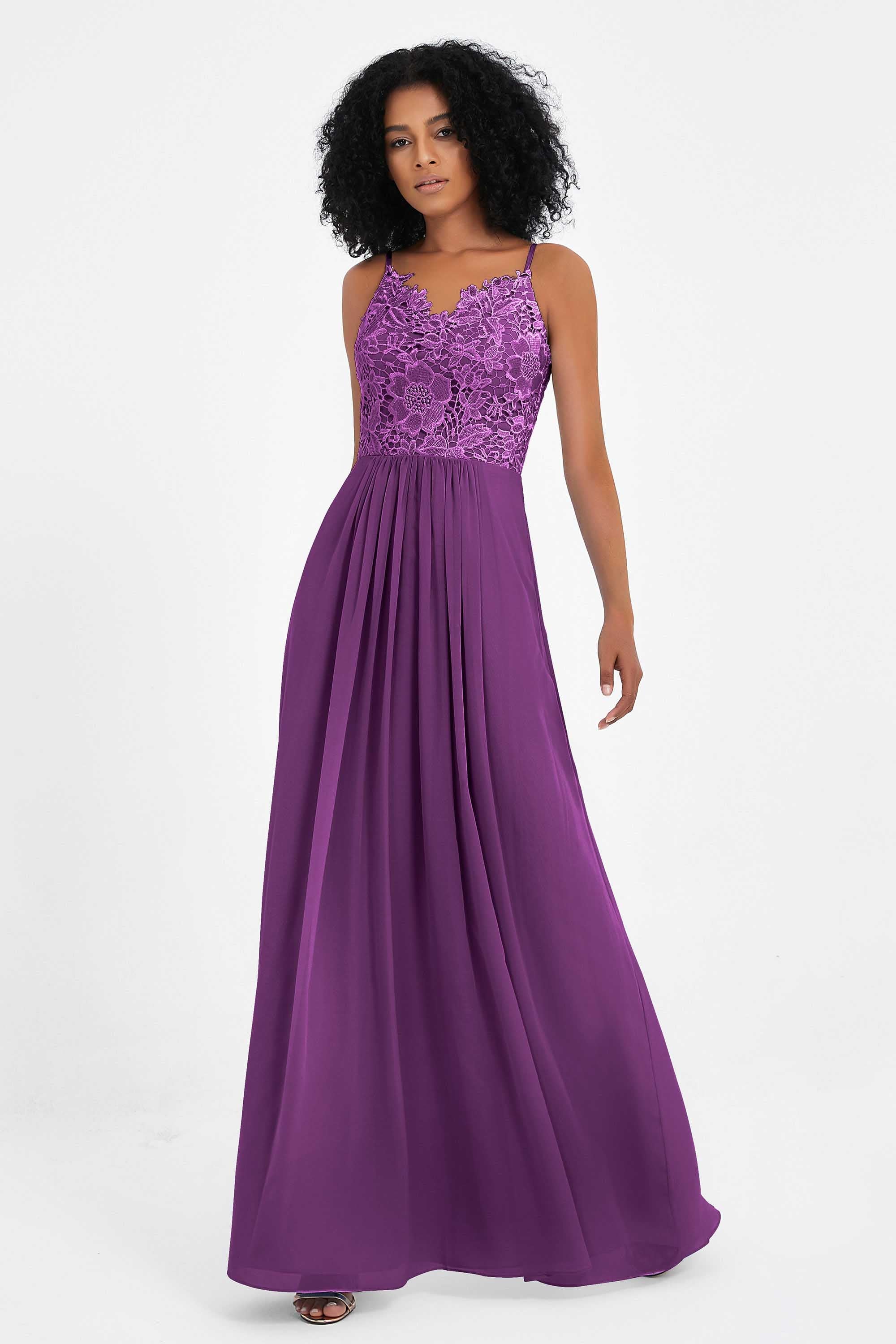 Spaghetti Straps Chiffon Lace Bridesmaid Dress Ruched Long Formal Evening Dresses Gowns