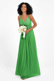 Spaghetti Straps Chiffon Lace Bridesmaid Dress Ruched Long Formal Evening Dresses Gowns