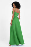 Spaghetti Straps Chiffon Lace Bridesmaid Dress Ruched Long Formal Evening Dresses Gowns