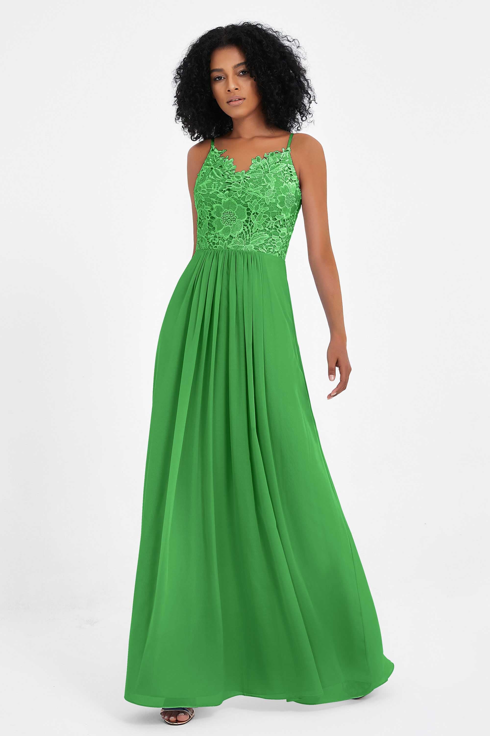 Spaghetti Straps Chiffon Lace Bridesmaid Dress Ruched Long Formal Evening Dresses Gowns