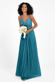 Spaghetti Straps Chiffon Lace Bridesmaid Dress Ruched Long Formal Evening Dresses Gowns