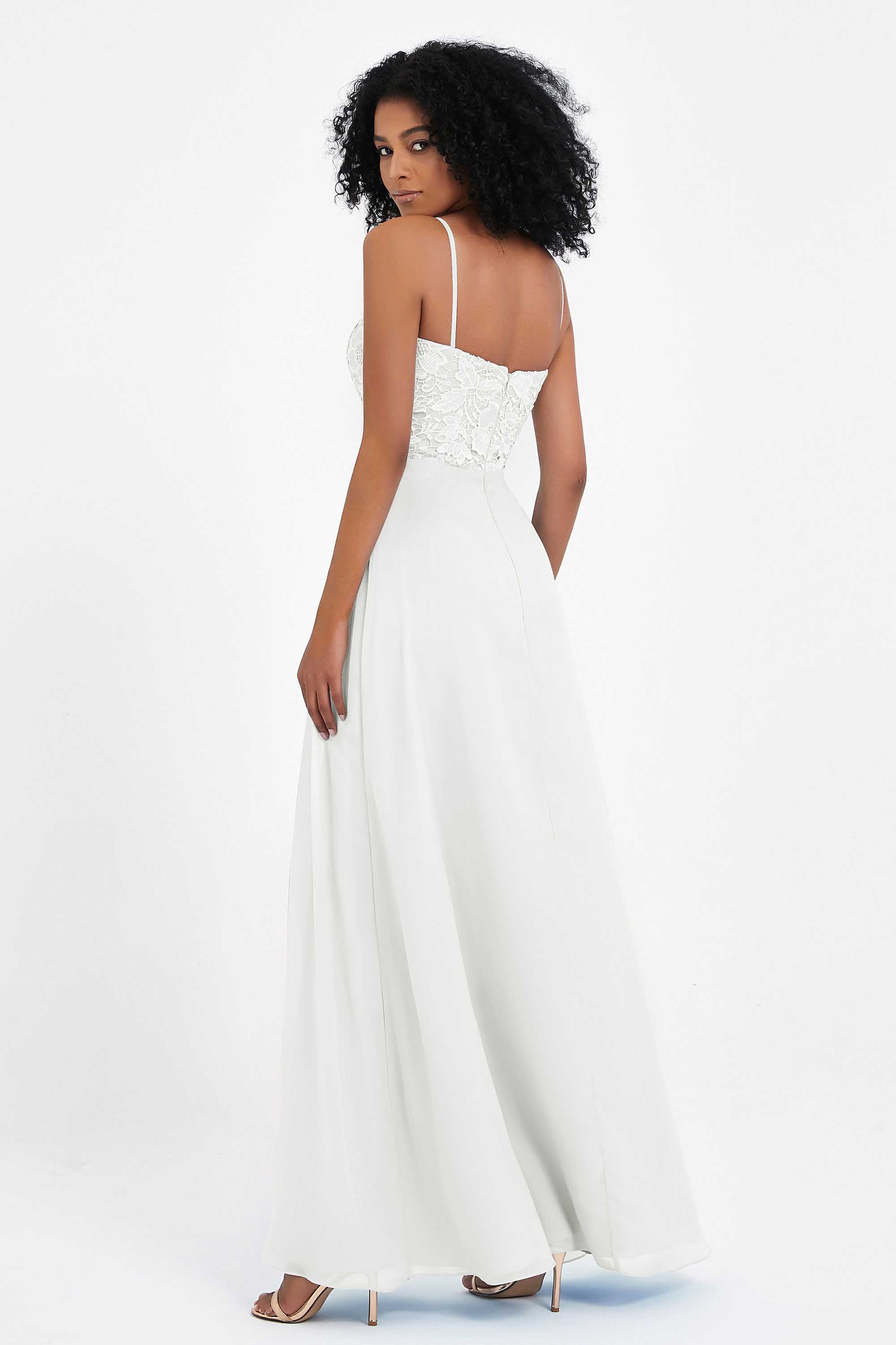 Spaghetti Straps Chiffon Lace Bridesmaid Dress Ruched Long Formal Evening Dresses Gowns