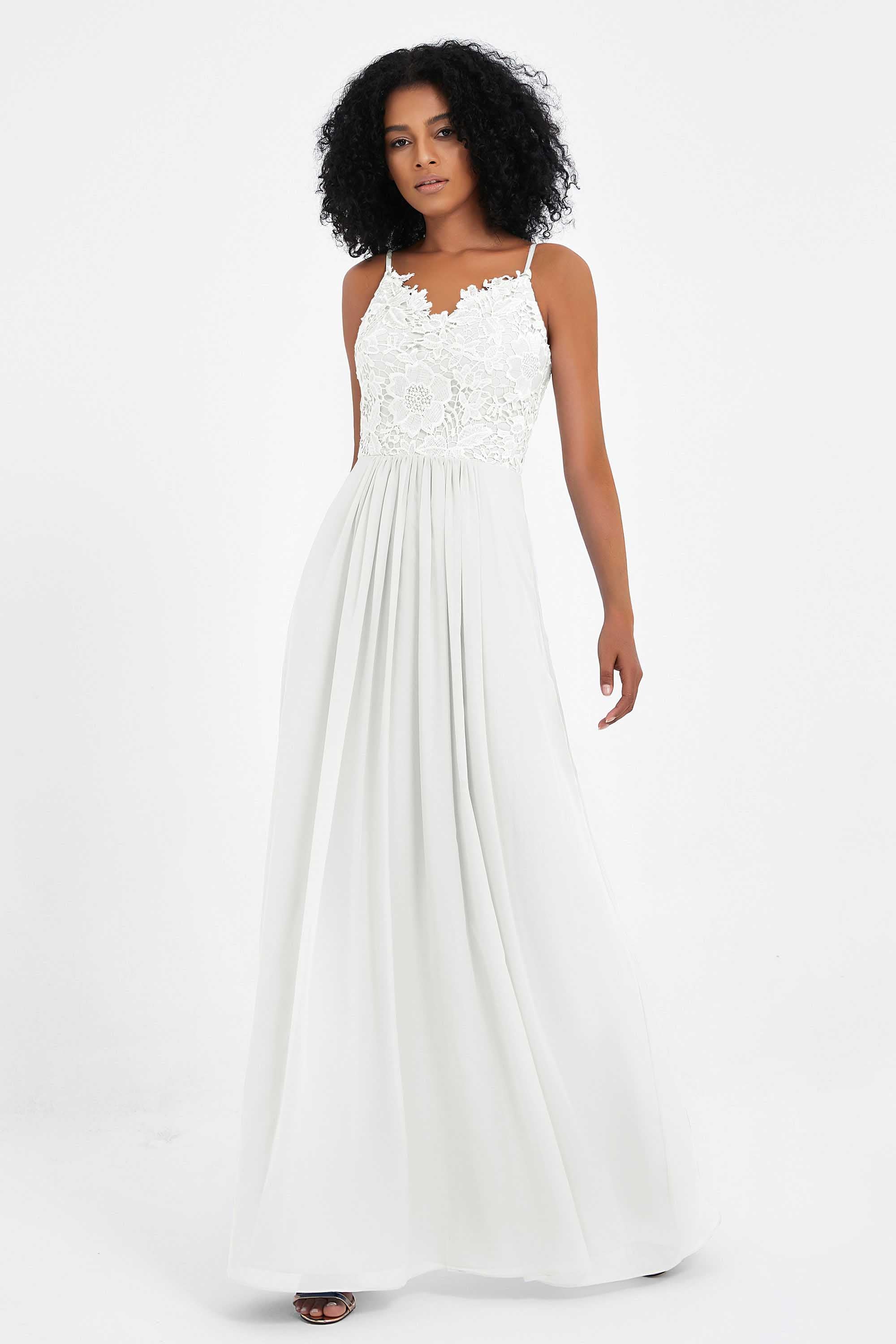 Spaghetti Straps Chiffon Lace Bridesmaid Dress Ruched Long Formal Evening Dresses Gowns