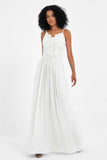 Spaghetti Straps Chiffon Lace Bridesmaid Dress Ruched Long Formal Evening Dresses Gowns