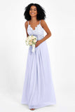 Spaghetti Straps Chiffon Lace Bridesmaid Dress Ruched Long Formal Evening Dresses Gowns
