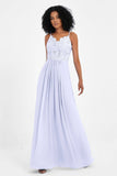 Spaghetti Straps Chiffon Lace Bridesmaid Dress Ruched Long Formal Evening Dresses Gowns