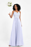 Spaghetti Straps Chiffon Lace Bridesmaid Dress Ruched Long Formal Evening Dresses Gowns