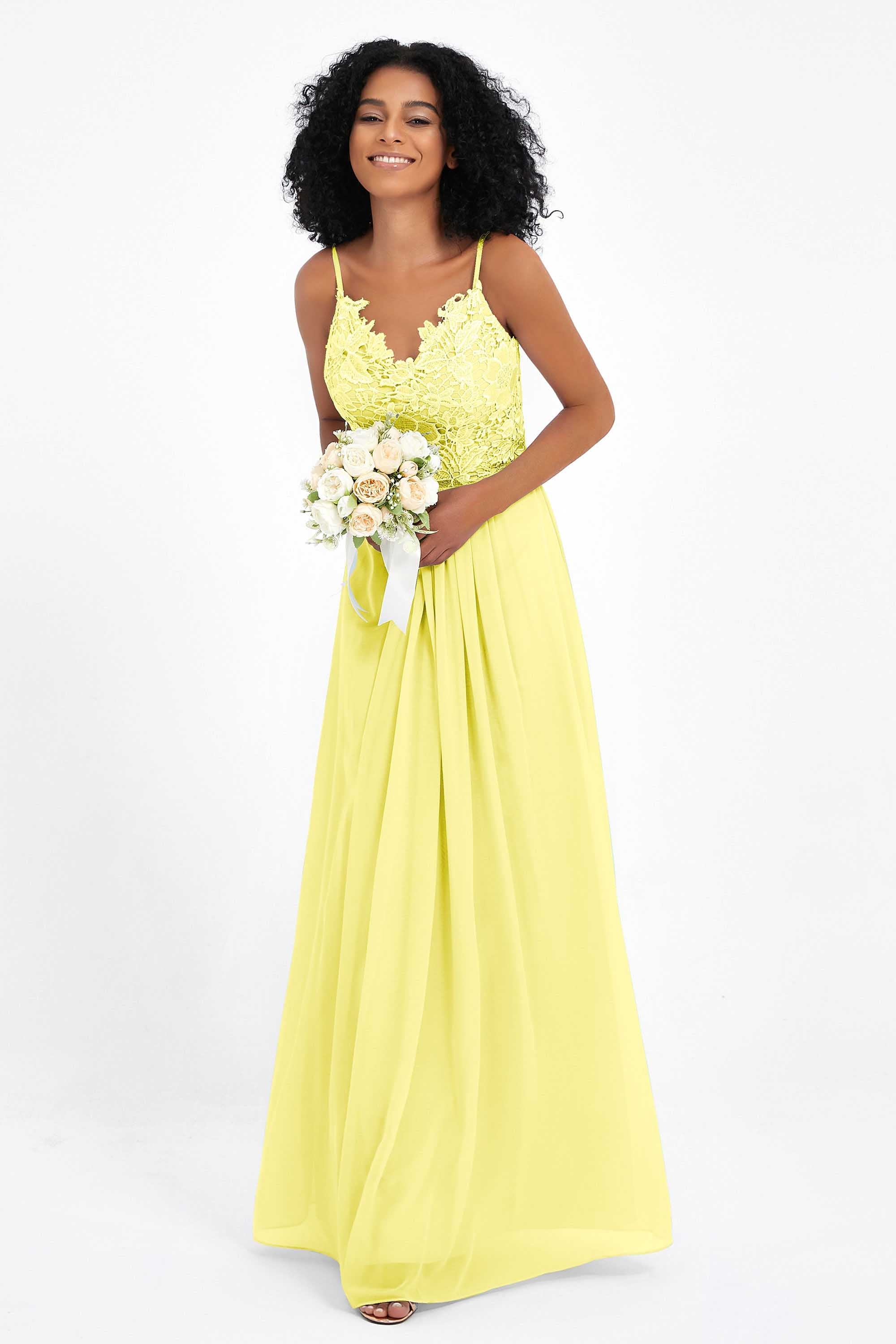 Spaghetti Straps Chiffon Lace Bridesmaid Dress Ruched Long Formal Evening Dresses Gowns