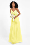 Spaghetti Straps Chiffon Lace Bridesmaid Dress Ruched Long Formal Evening Dresses Gowns
