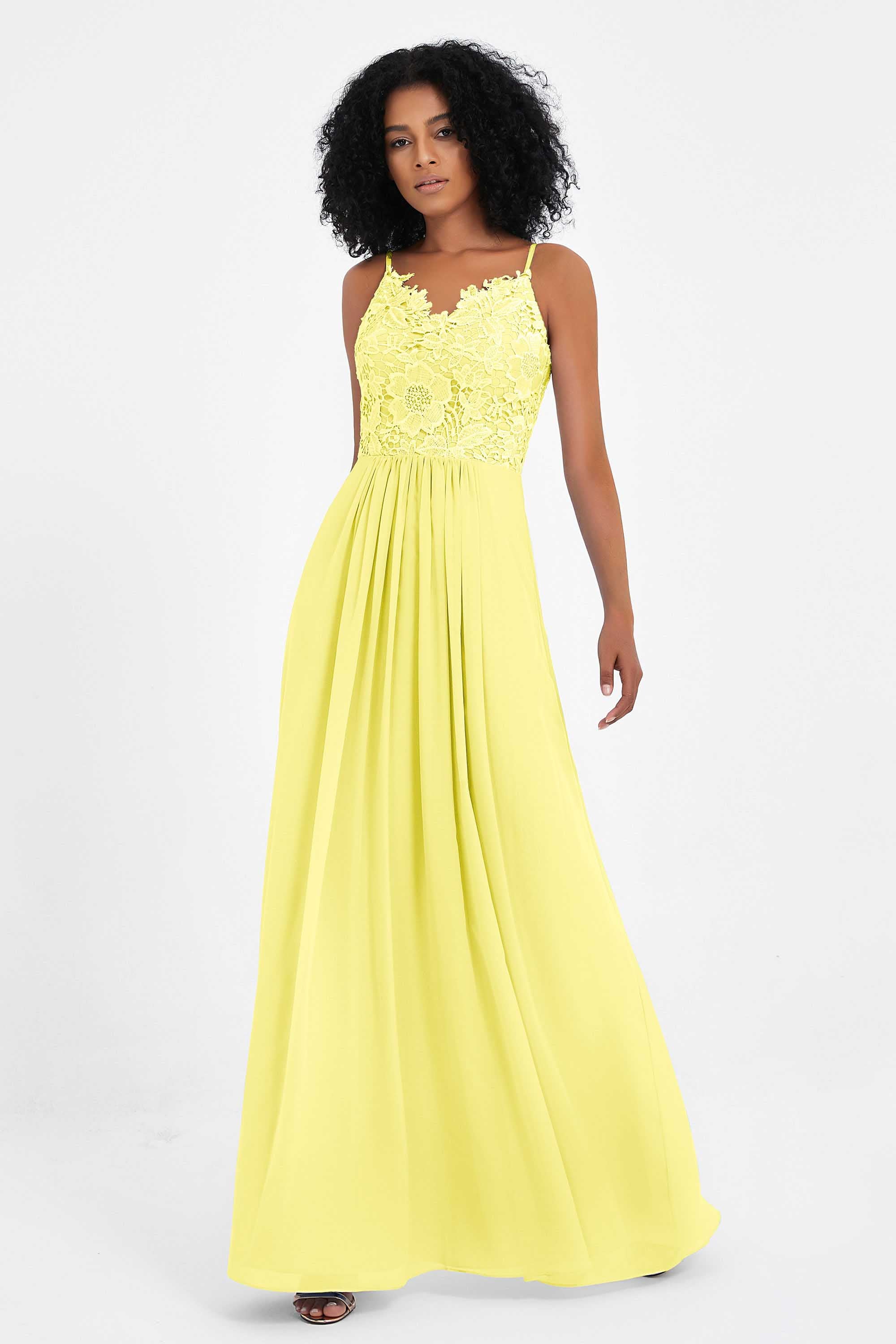 Spaghetti Straps Chiffon Lace Bridesmaid Dress Ruched Long Formal Evening Dresses Gowns