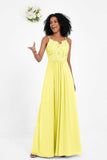 Spaghetti Straps Chiffon Lace Bridesmaid Dress Ruched Long Formal Evening Dresses Gowns