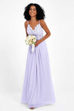 Spaghetti Straps Chiffon Lace Bridesmaid Dress Ruched Long Formal Evening Dresses Gowns