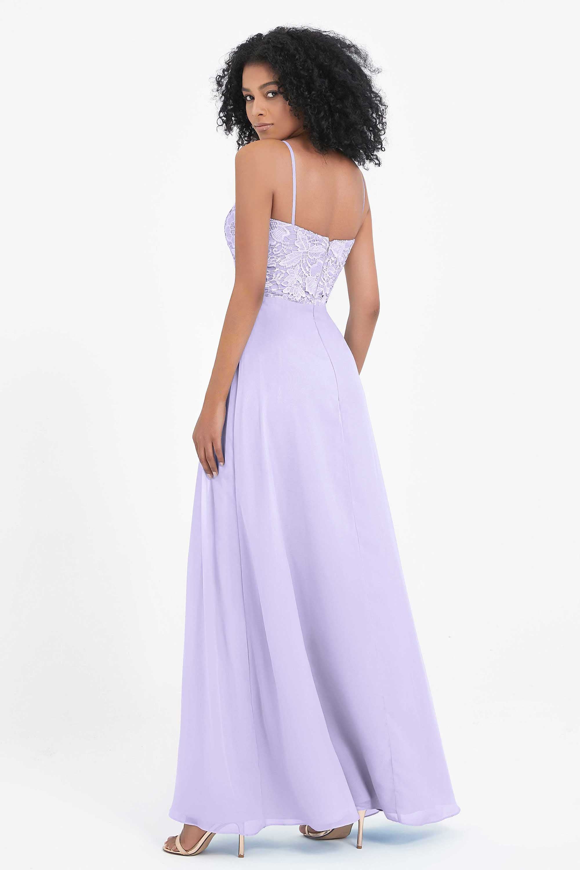 Spaghetti Straps Chiffon Lace Bridesmaid Dress Ruched Long Formal Evening Dresses Gowns
