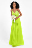 Spaghetti Straps Chiffon Lace Bridesmaid Dress Ruched Long Formal Evening Dresses Gowns