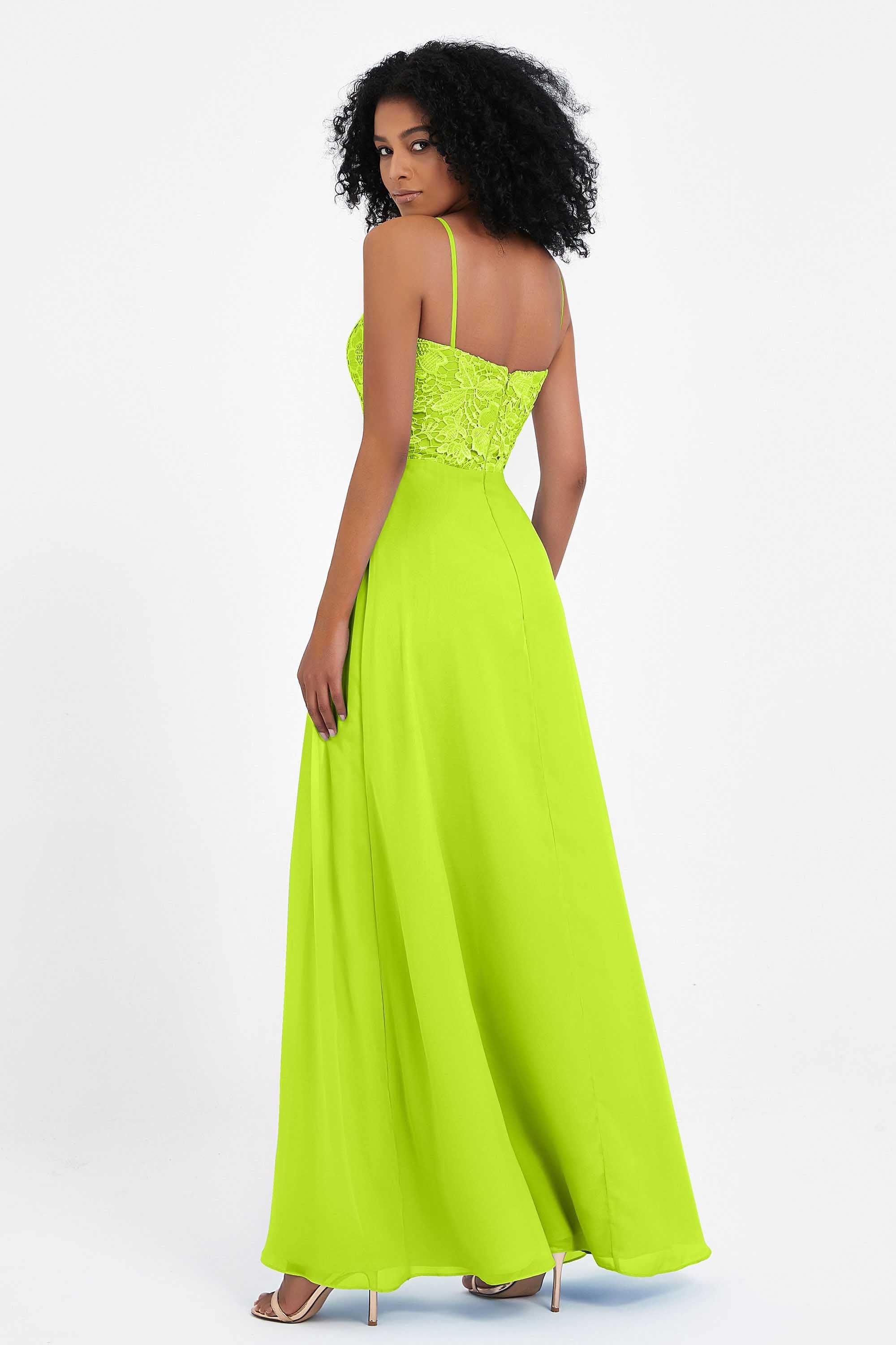 Spaghetti Straps Chiffon Lace Bridesmaid Dress Ruched Long Formal Evening Dresses Gowns