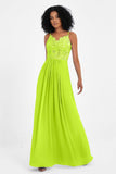 Spaghetti Straps Chiffon Lace Bridesmaid Dress Ruched Long Formal Evening Dresses Gowns