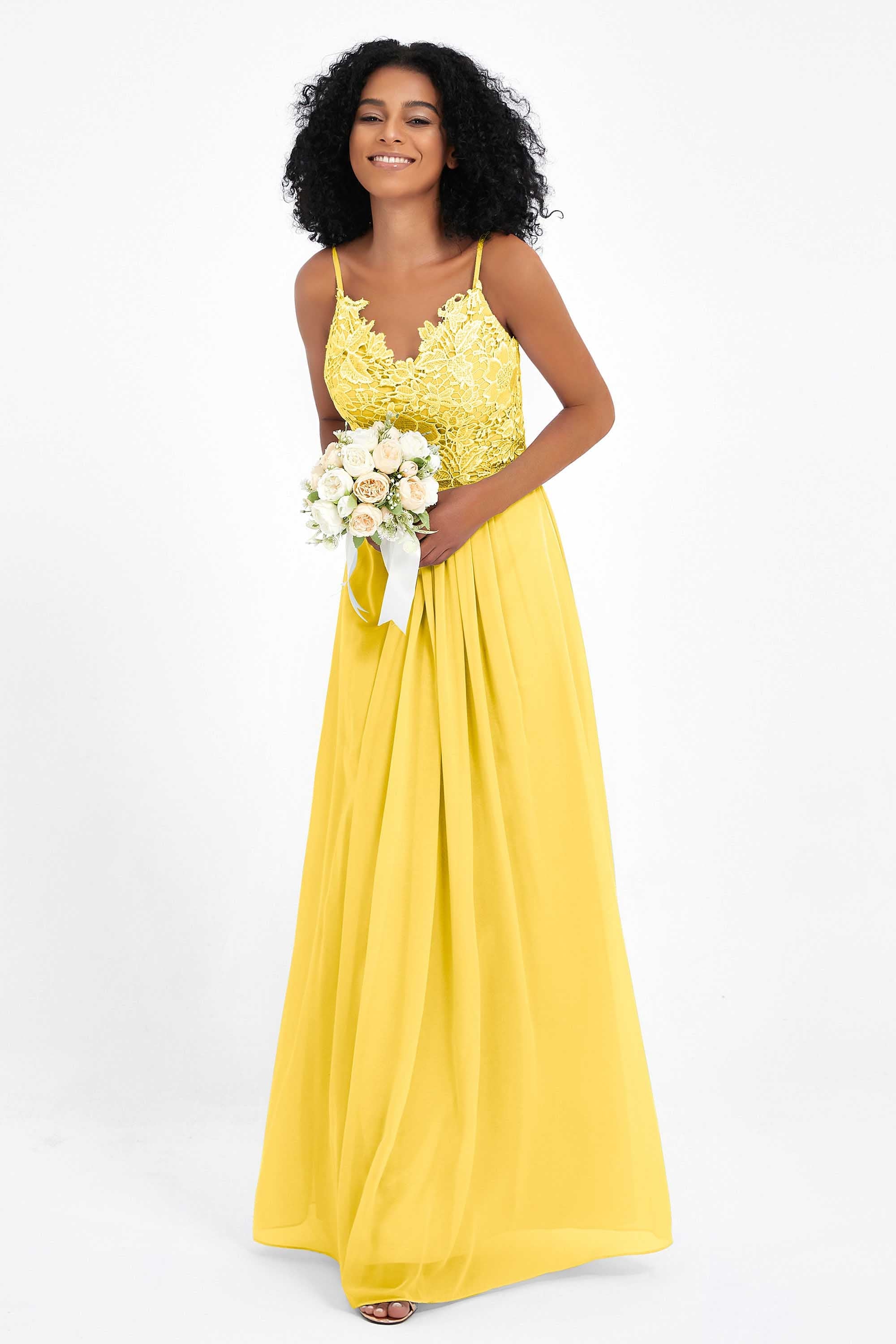 Spaghetti Straps Chiffon Lace Bridesmaid Dress Ruched Long Formal Evening Dresses Gowns